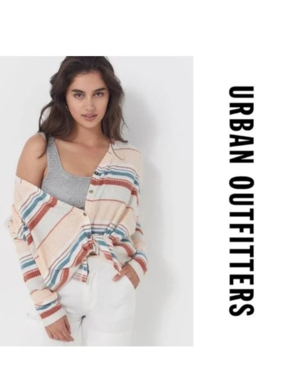 Urban Outfitters | Pastel Jojo Striped Henley Tie Front Thermal | Size Small
